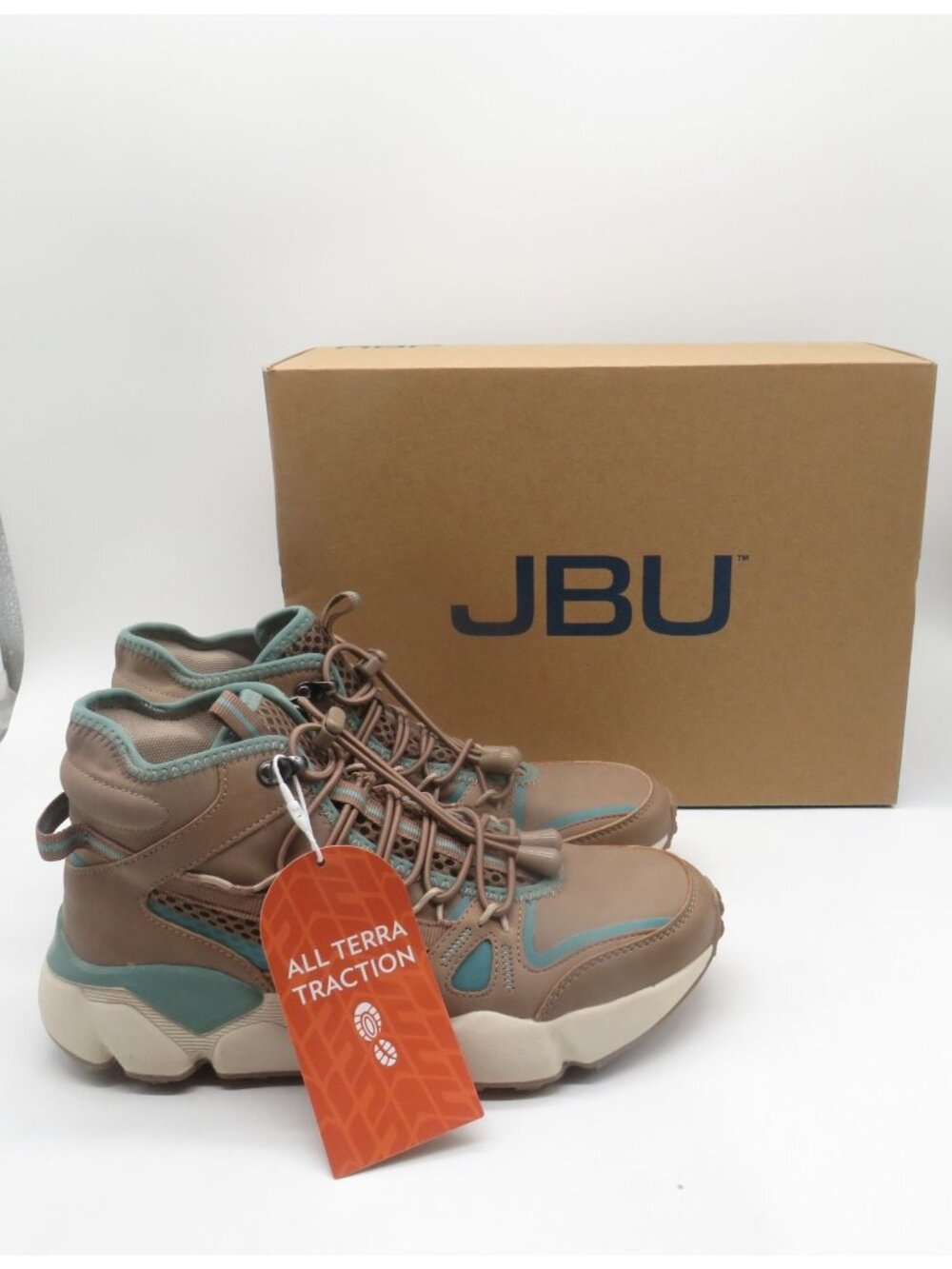 JBUWomens 6M Gripper Water-Resistant Hiking Boots Taupe Teal NEW